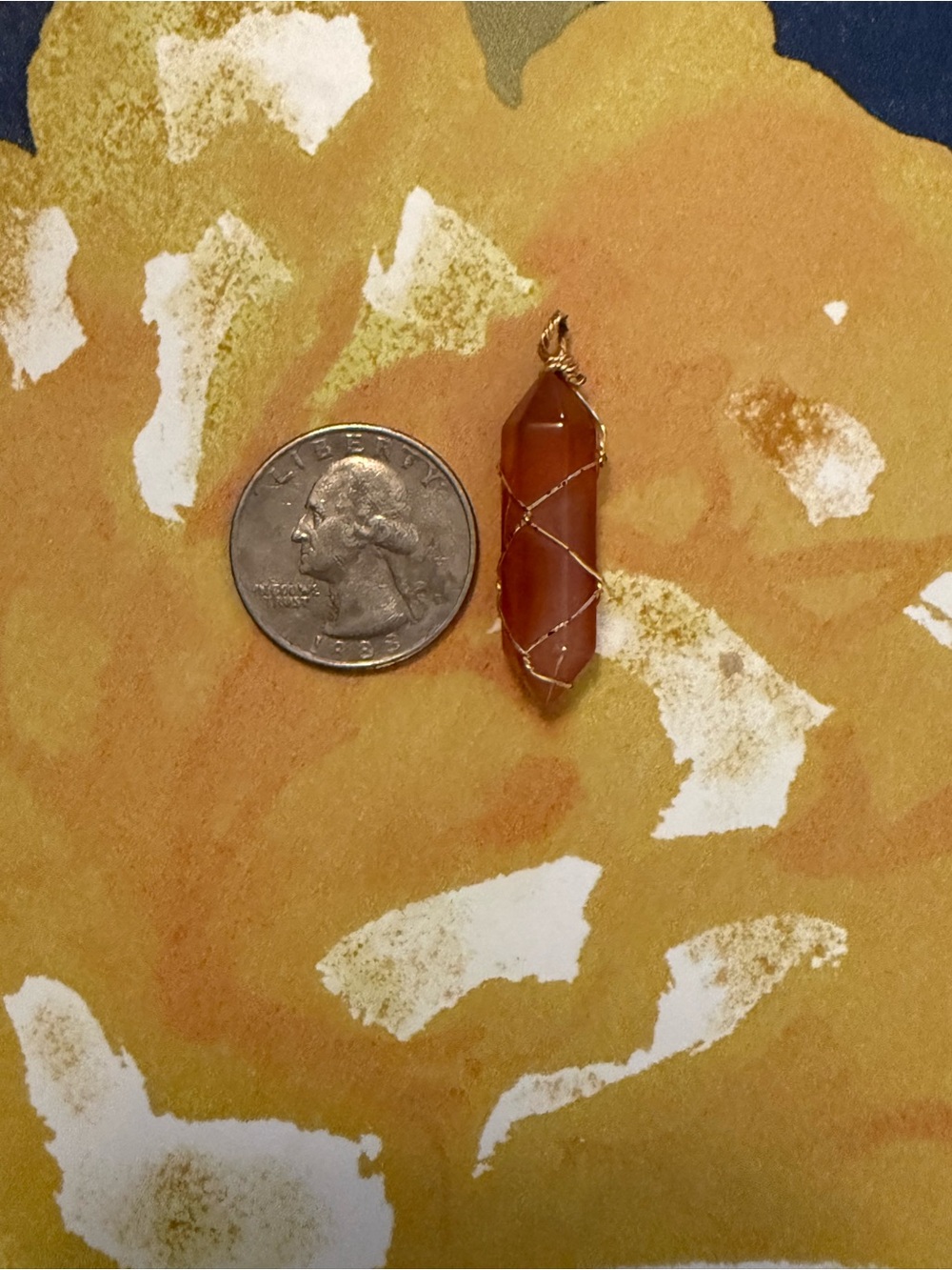 Carnelian Double Point Crystal Pendant Gold Tone Wire Wrapped Orange Gemstone - Picture 3 of 4